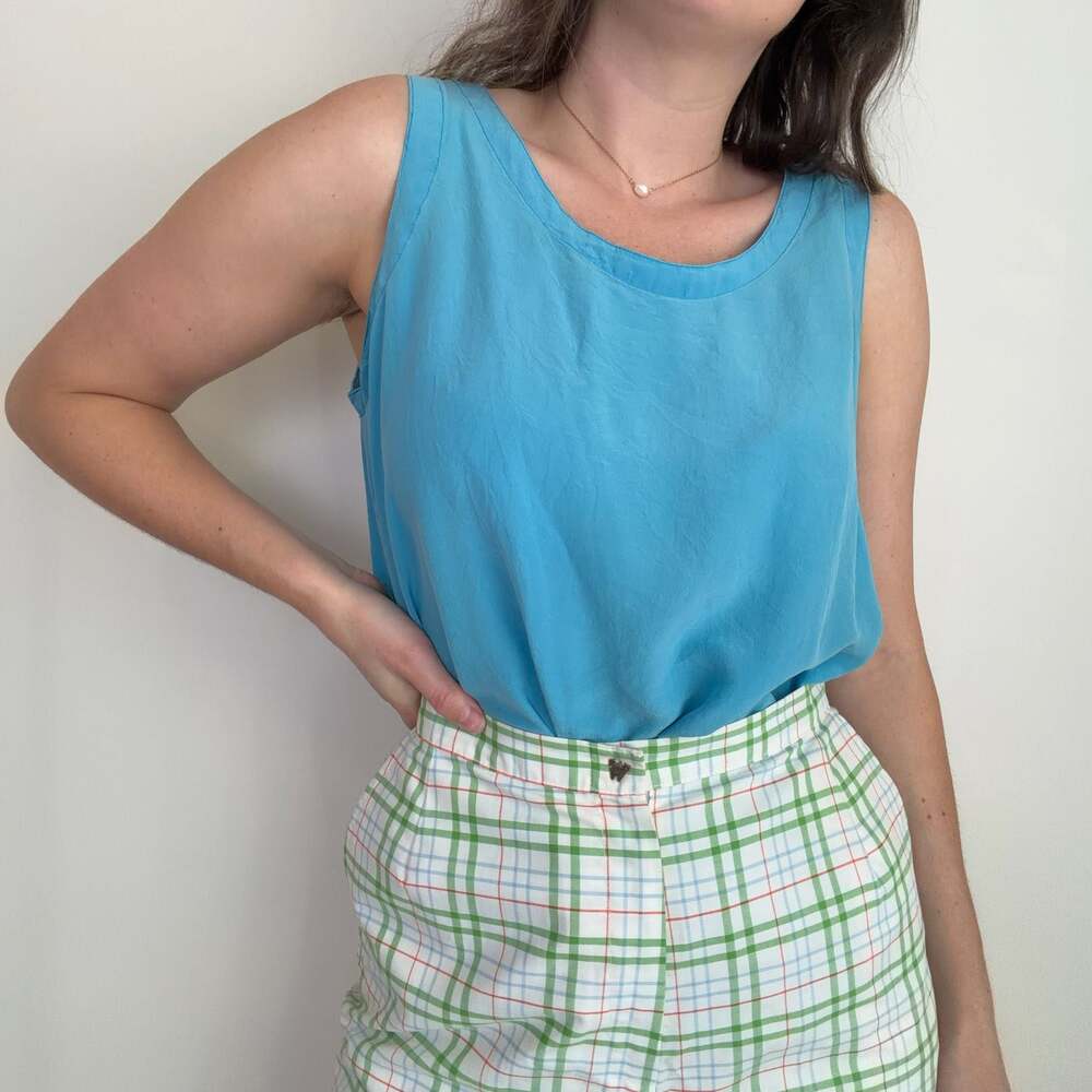 Vintage Silk Aqua Blue Tank Top